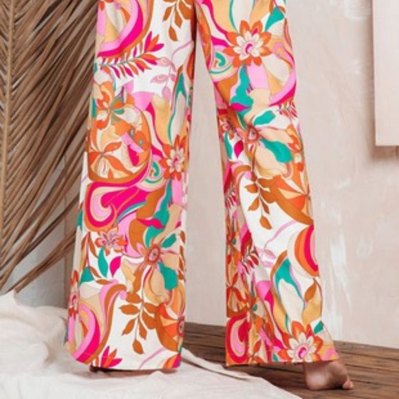 Orange Floral Print Wide-Leg Pant - Picture 2 of 4